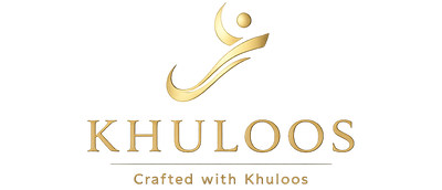 Gold 'Khuloos' logo on a white background