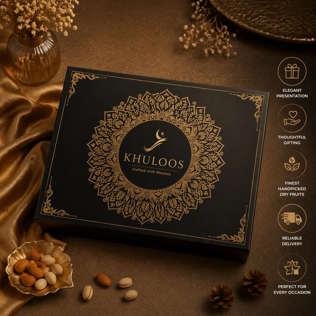Khuloos Premium Dry Fruit Gift Box (Black) - Khuloos