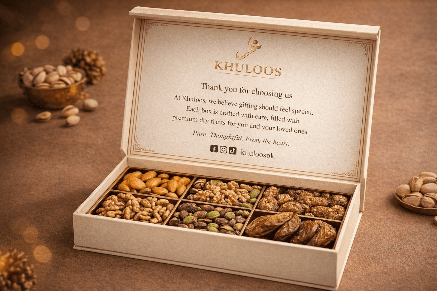 Khuloos Premium Dry Fruit Gift Box (Cream) - Khuloos
